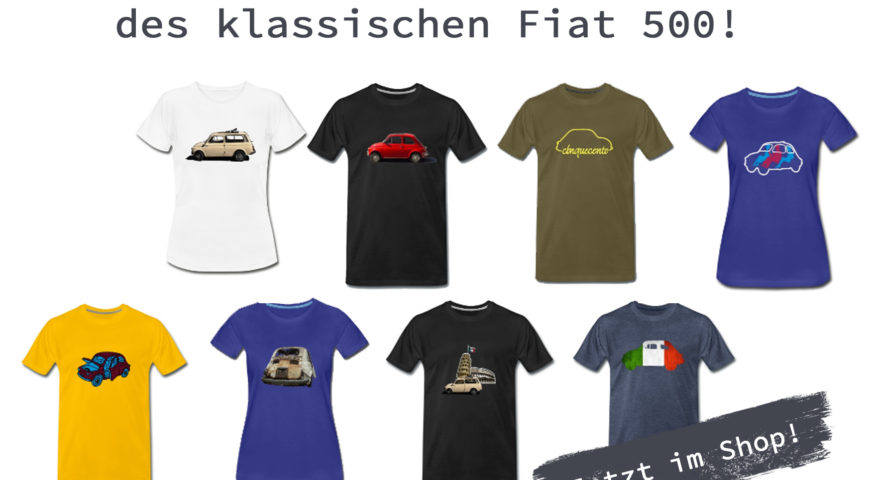 Shop! Bekleidung mit dem klassischen Fiat 500.